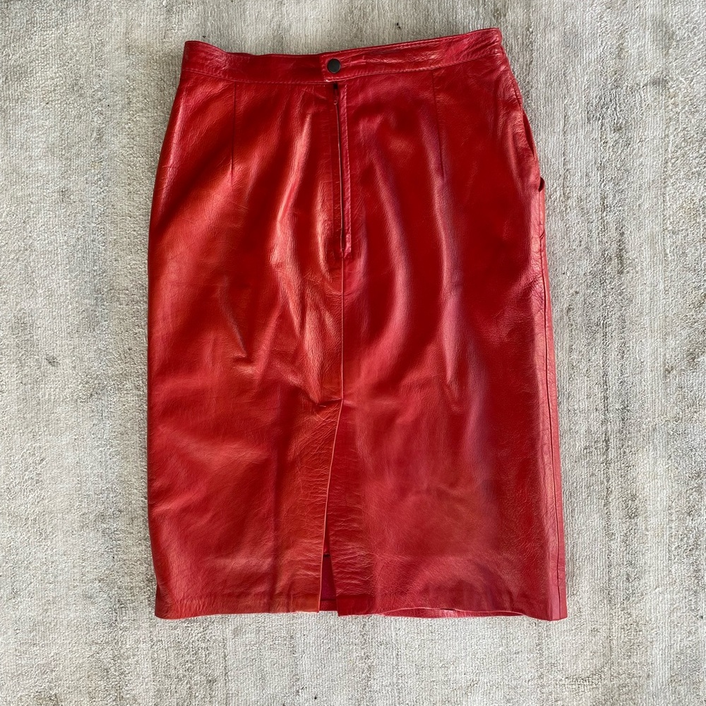 Vintage hot red leather skirt